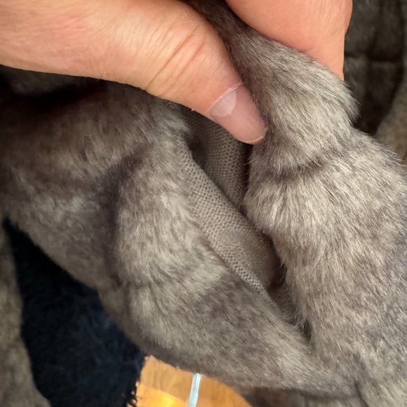 ZARA Knit Super Soft Gray Brown Faux Fur Jacket Coat Size Small - Picture 8 of 11